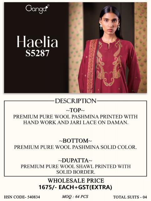 Ganga haelia 5287 pashmina dress materials wholesale